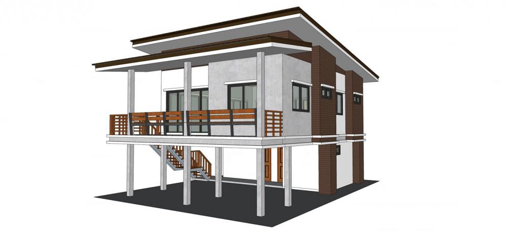 ออกแบบบ้านโมเดิร์น 2 ชั้น 3 ห้องนอน 3 ห้องน้ำ 1 ห้องครัว