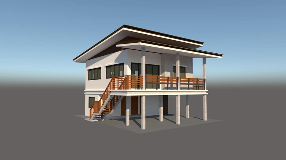 ออกแบบบ้านโมเดิร์น 2 ชั้น 3 ห้องนอน 3 ห้องน้ำ 1 ห้องครัว