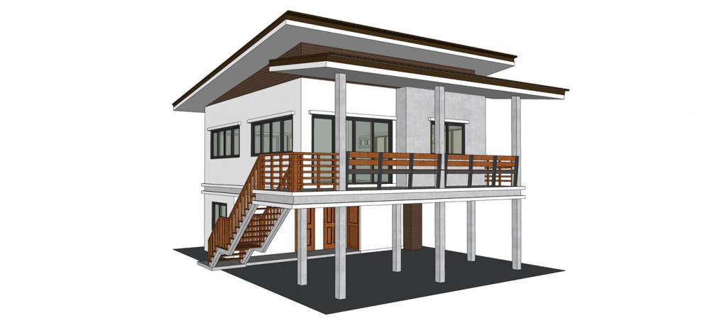 ออกแบบบ้านโมเดิร์น 2 ชั้น 3 ห้องนอน 3 ห้องน้ำ 1 ห้องครัว