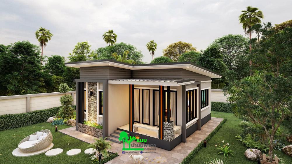 แบบบ้านโมเดิร์น 2 ห้องนอน1ห้องน้ำ 1ห้องโถง 60 ตร.ม.  งบก่อสร้าง 5.8 แสนบาท