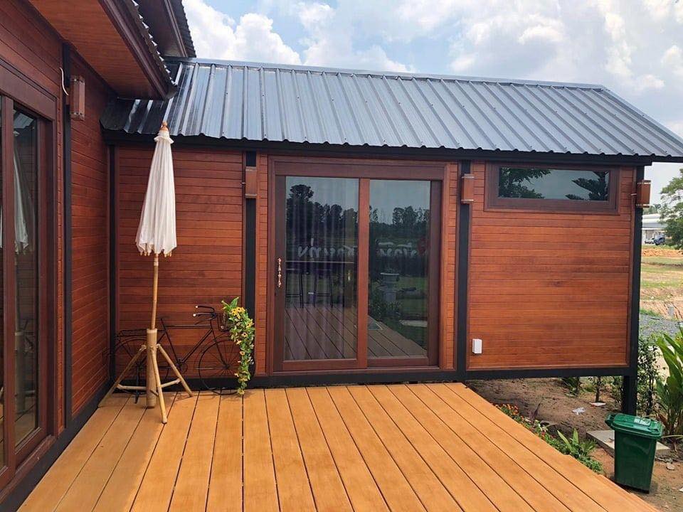 บ้านไม้ชั้นครึ่ง สไตล์ Nordic สูงโปร่ง น็อคดาวน์โครงเหล็ก บ้านพักอาศัย พร้อมร้านกาแฟ