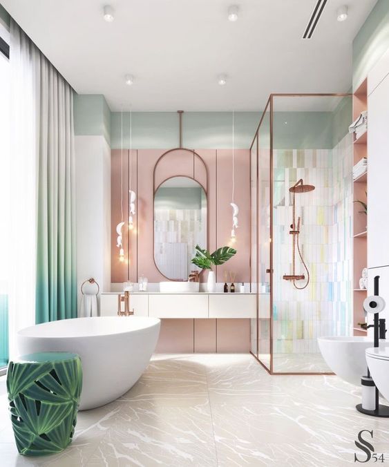 ไอเดียตกแต่งห้องน้ำโทนสีชมพู