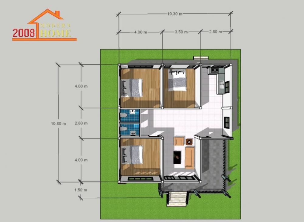 แบบบ้าน : โมเดิร์น 1ชั้น คสล.ยกพื้นสูง1.20m