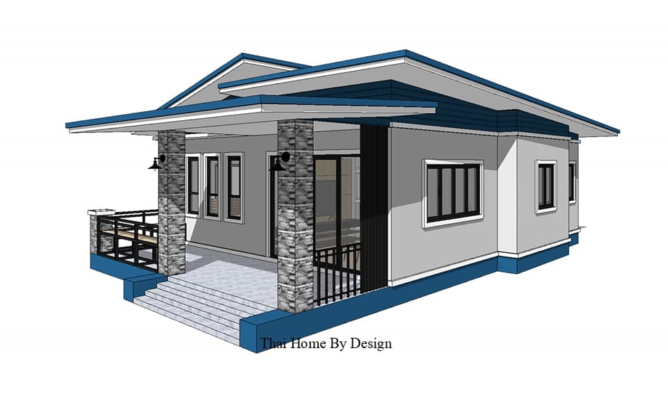 แบบบ้านโมเดิร์น ขนาด 104 ตร.ม. 3 ห้องนอน 1 ห้องน้ำ 1 ห้องโถง และ 1 ห้องครัว