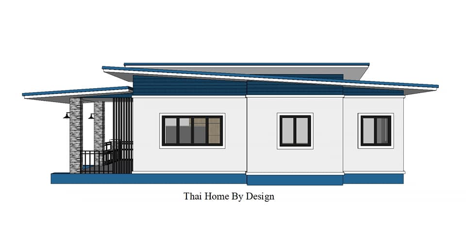 แบบบ้านโมเดิร์น ขนาด 104 ตร.ม. 3 ห้องนอน 1 ห้องน้ำ 1 ห้องโถง และ 1 ห้องครัว