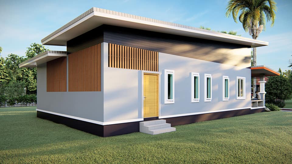 แบบบ้านโมเดิร์น 2 ห้องนอน 1 ห้องน้ำ 1 ห้องครัว 1 ห้องโถง