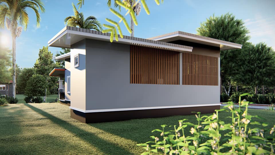 แบบบ้านโมเดิร์น 2 ห้องนอน 1 ห้องน้ำ 1 ห้องครัว 1 ห้องโถง