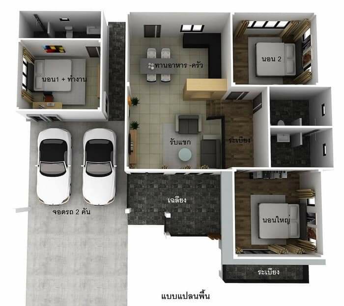 บ้านสไตล์โมเดิร์น 3 ห้องนอน งบ 8 แสนบาท คุ้มและสวยมาก