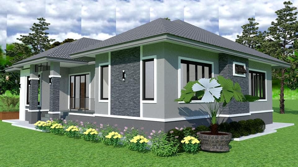 แบบบ้านชั้นเดียว 3 ห้องนอน 2 ห้องน้ำ