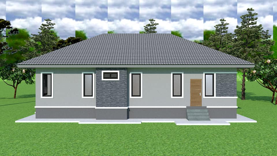 แบบบ้านชั้นเดียว 3 ห้องนอน 2 ห้องน้ำ