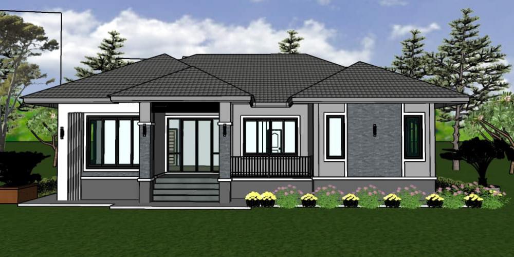 แบบบ้านชั้นเดียว 3 ห้องนอน 2 ห้องน้ำ