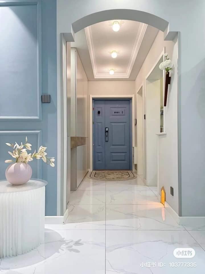 ตกแต่งภายในด้วยโทนสีฟ้าอมเทา ทำให้บ้านน่าอยู่สีสวยเย็นสบายตามากๆ