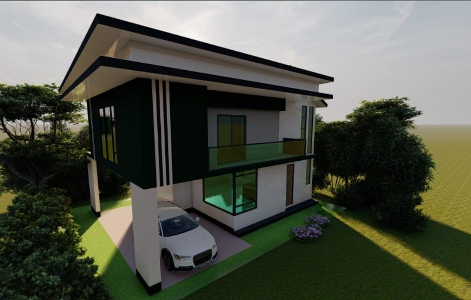 แบบบ้าน 2 ชั้น พร้อมที่จอดรถ งบ 1.5 ล้านบาท