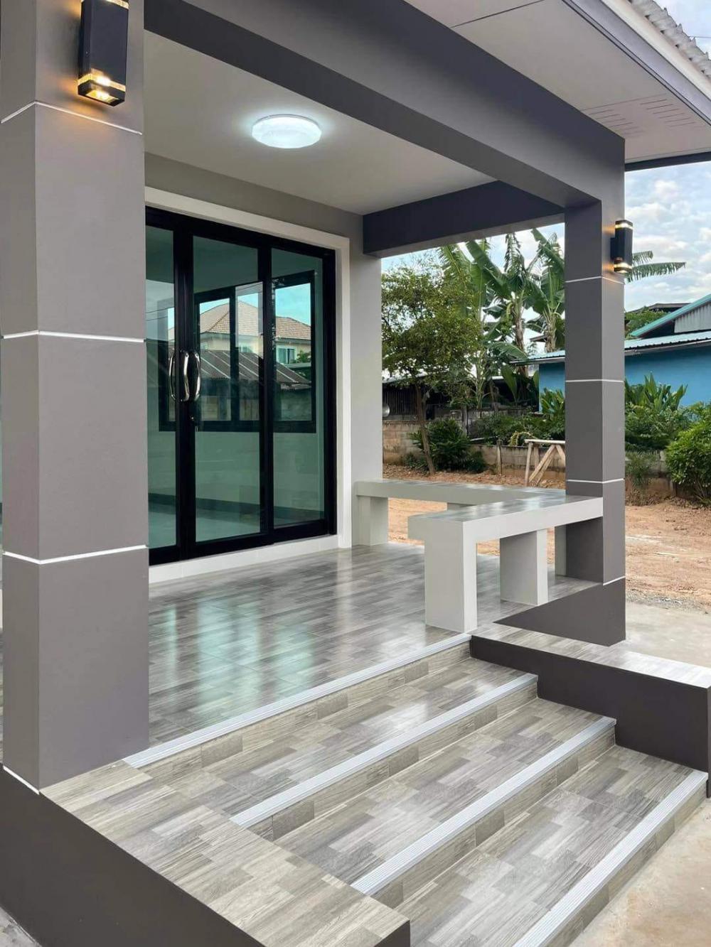 แบบบ้านโมเดิร์นชั้นเดียว 3 ห้องนอน 1 ห้องน้ำ 1 โถงรับแขก 1 พร้อมเฉลียงหน้าบ้าน