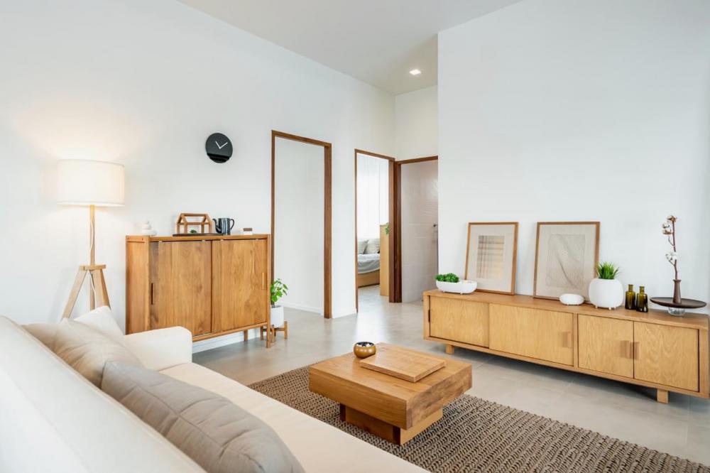 บ้านชั้นเดียวสไตล์มินิมอล อบอุ่นน่ารัก 2 ห้องนอน