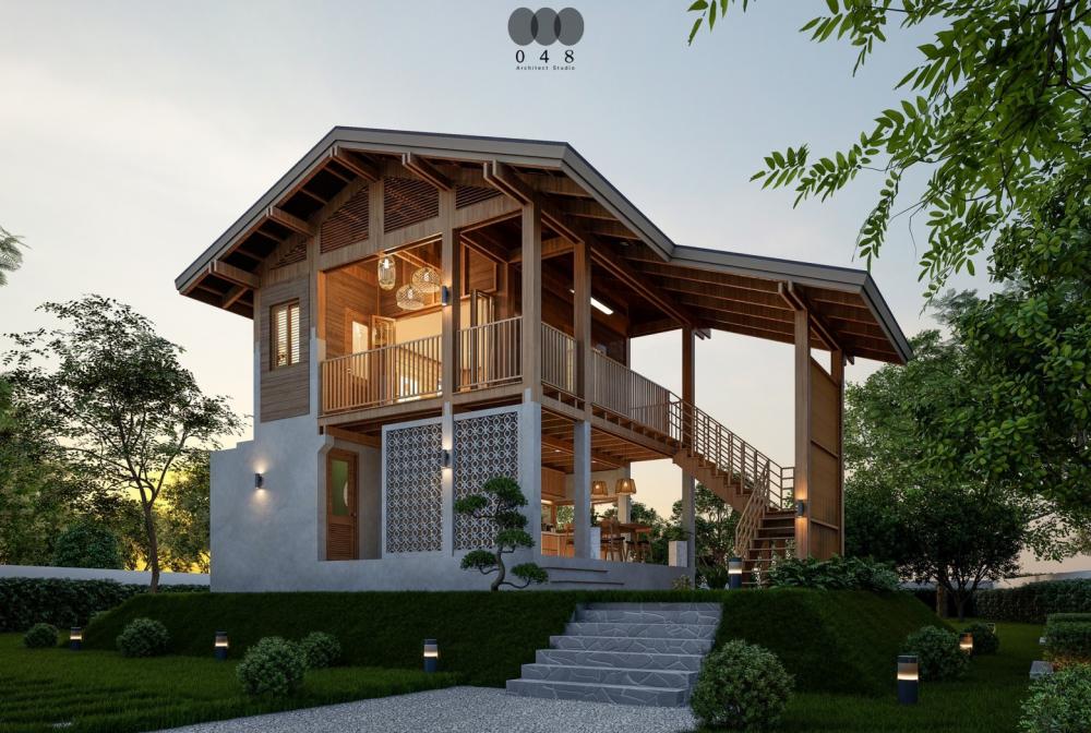 แบบบ้านสองชั้น สไตล์ Thai-Contemporary งบ 1.3 ล้าน