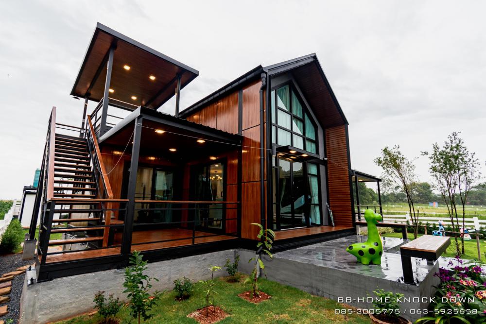 TBB24 บ้านพักตากอากาศน็อคดาวน์โครงเหล็ก รูปทรงนอร์ดิก