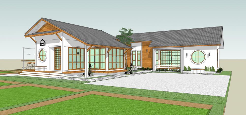 บ้าน และร้านกาแฟ ชั้นเดียว 2 หลัง