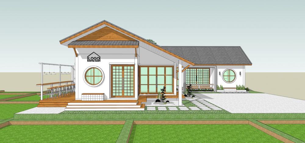 บ้าน และร้านกาแฟ ชั้นเดียว 2 หลัง