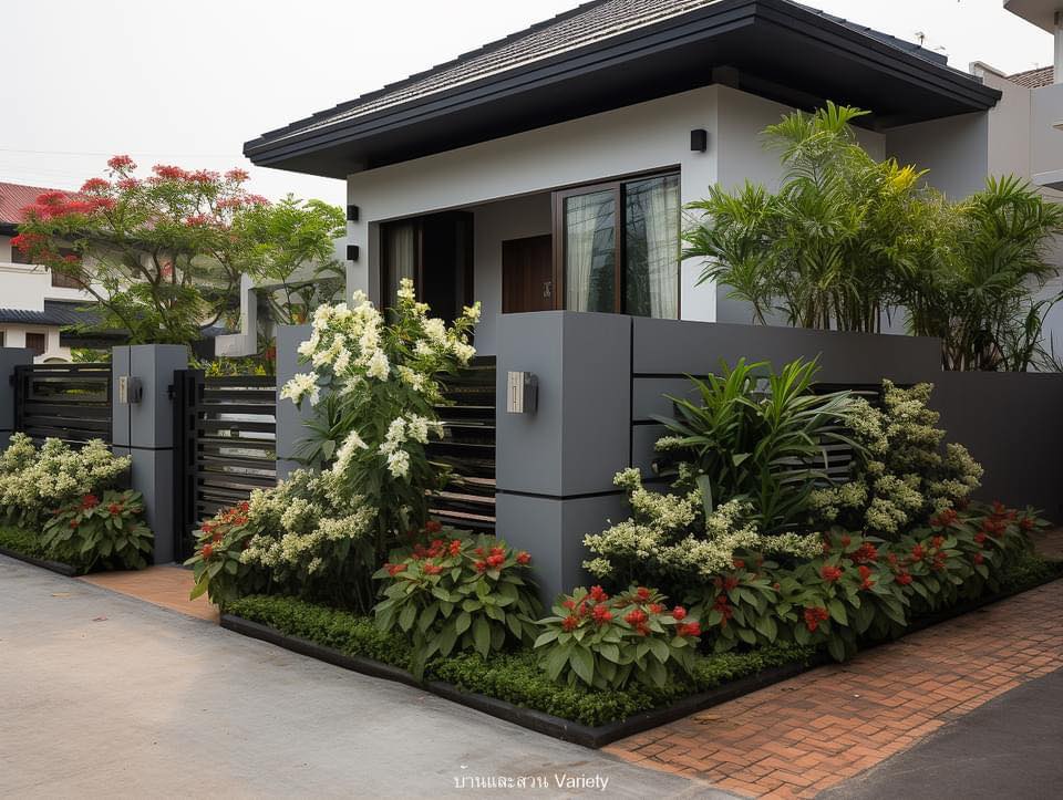 ไอเดียตกแต่งรอบรั้วบ้านด้วยดอกไม้และกระถางต้นไม้ รูปที่ 23