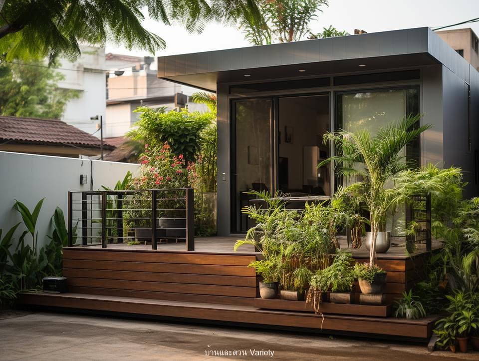 ไอเดียตกแต่งรอบรั้วบ้านด้วยดอกไม้และกระถางต้นไม้ รูปที่ 9