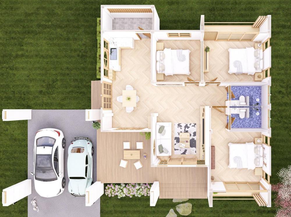 แบบบ้านไสตล์ นอดิกผสม มินิมอลมูจิ ดีไซส์ทันสมัยขนาด 3 ห้องนอน 2 ห้องน้ำ รูปที่ 28