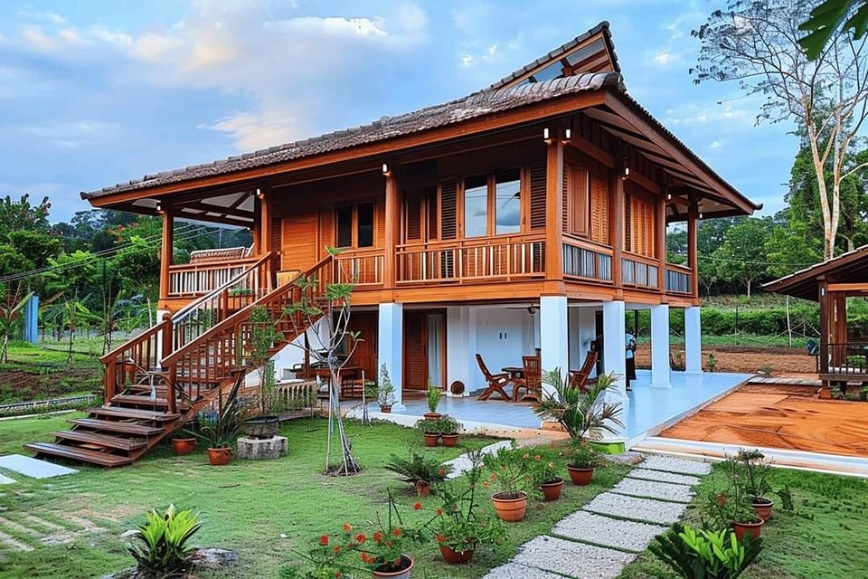 ไอเดียสร้างบ้าน 2 ชั้นครึ่งปูนครึ่งไม้ รูปที่ 4