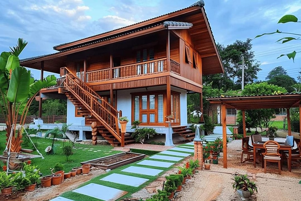 ไอเดียสร้างบ้าน 2 ชั้นครึ่งปูนครึ่งไม้ รูปที่ 8