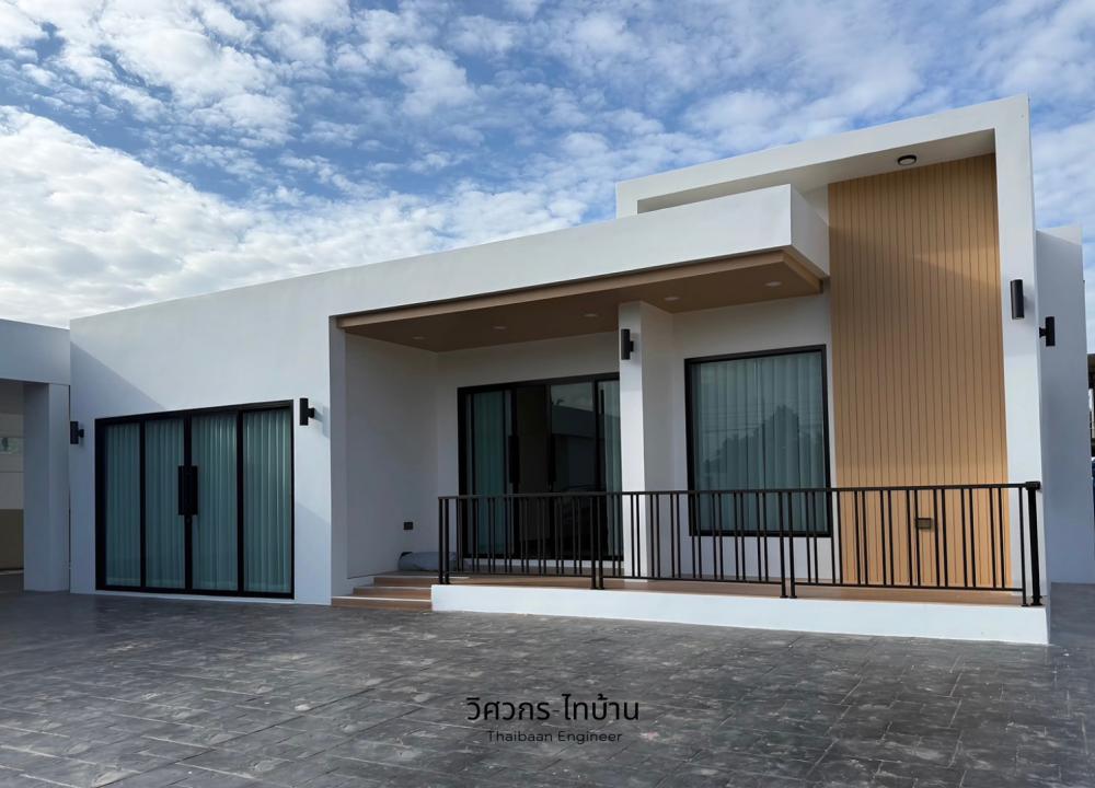 แบบบ้านโมเดิร์นทรงกล่อง ขนาด 3 ห้องนอน 2 ห้องน้ำ ฟังก์ชั่นครบครันและสวนหญ้ากว้างหน้าบ้าน รูปที่ 3