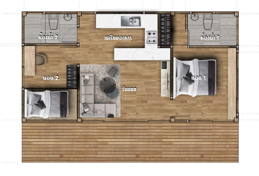 แบบบ้านชั้นเดียวสไตล์ Minimal Muji พื้นที่ใช้สอย 65 ตร.ม. ขนาด 2 ห้องนอน 2 ห้องน้ำ 1 รูปที่ 5