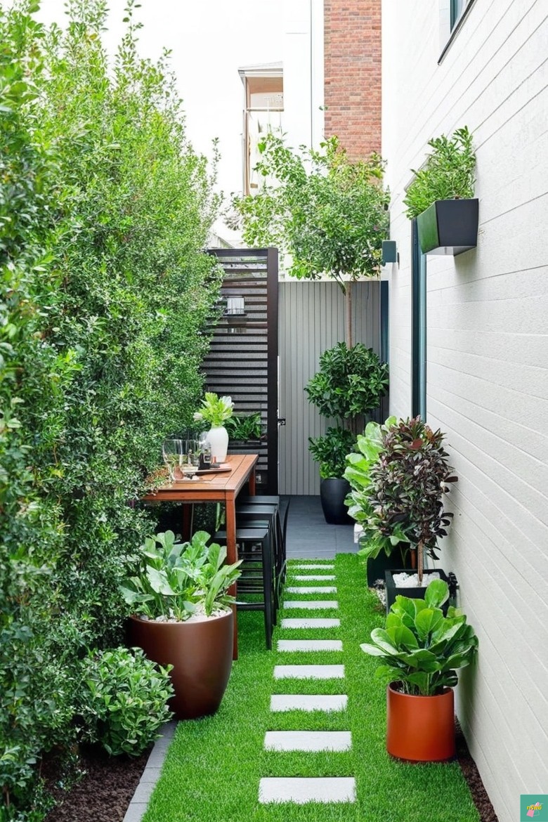 ไอเดียจัดพื้นที่แคบข้างบ้านให้เป็นสวนและที่นั่งเล่น รูปที่ 3