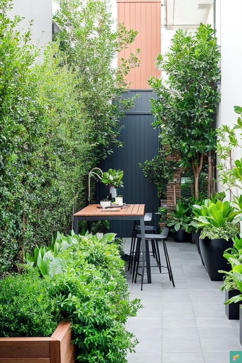 ไอเดียจัดพื้นที่แคบข้างบ้านให้เป็นสวนและที่นั่งเล่น รูปที่ 4