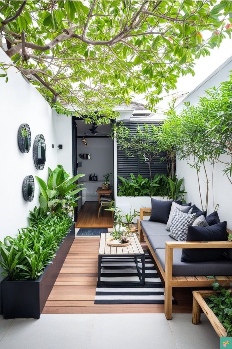 ไอเดียจัดพื้นที่แคบข้างบ้านให้เป็นสวนและที่นั่งเล่น รูปที่ 5