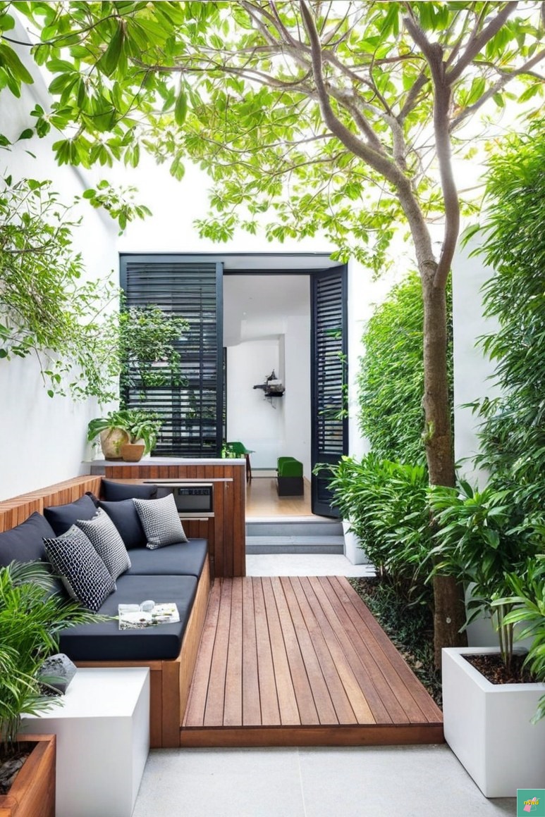 ไอเดียจัดพื้นที่แคบข้างบ้านให้เป็นสวนและที่นั่งเล่น รูปที่ 6