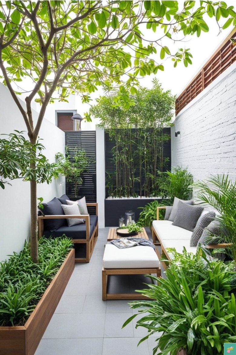 ไอเดียจัดพื้นที่แคบข้างบ้านให้เป็นสวนและที่นั่งเล่น รูปที่ 7