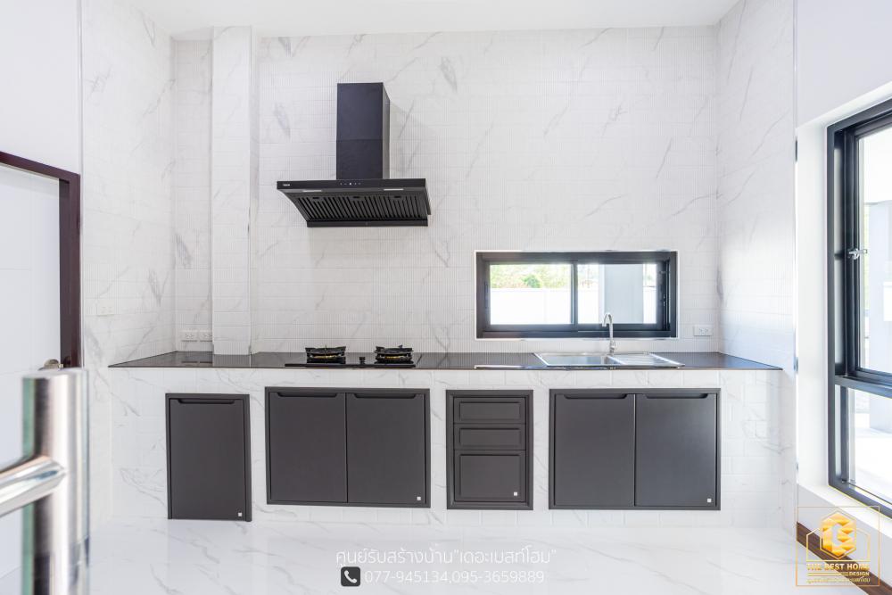 แบบบ้านปั้นหยาโมเดิร์นชั้นเดียว ขนาด 3 ห้องนอน 3 ห้องน้ำ ห้องรับแขก/นั่งเล่น 1 รับประทานอาหาร1 ห้องครัว 1 ซักล้าง 2 และโรงจอดรถ รูปที่ 25