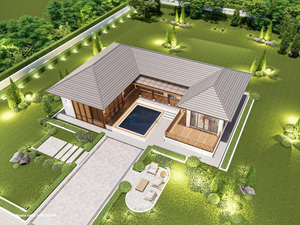 แบบบ้าน 1 ชั้น : 3 ห้องนอน 4 ห้องน้ำ พื้นที่ใช้สอยรวม : 180 ตารางเมตร  งบ 3.66 ลบ. รูปที่ 12