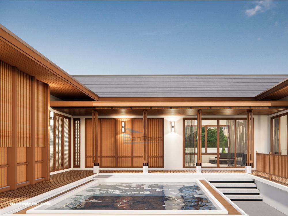 แบบบ้าน 1 ชั้น : 3 ห้องนอน 4 ห้องน้ำ พื้นที่ใช้สอยรวม : 180 ตารางเมตร  งบ 3.66 ลบ. รูปที่ 4