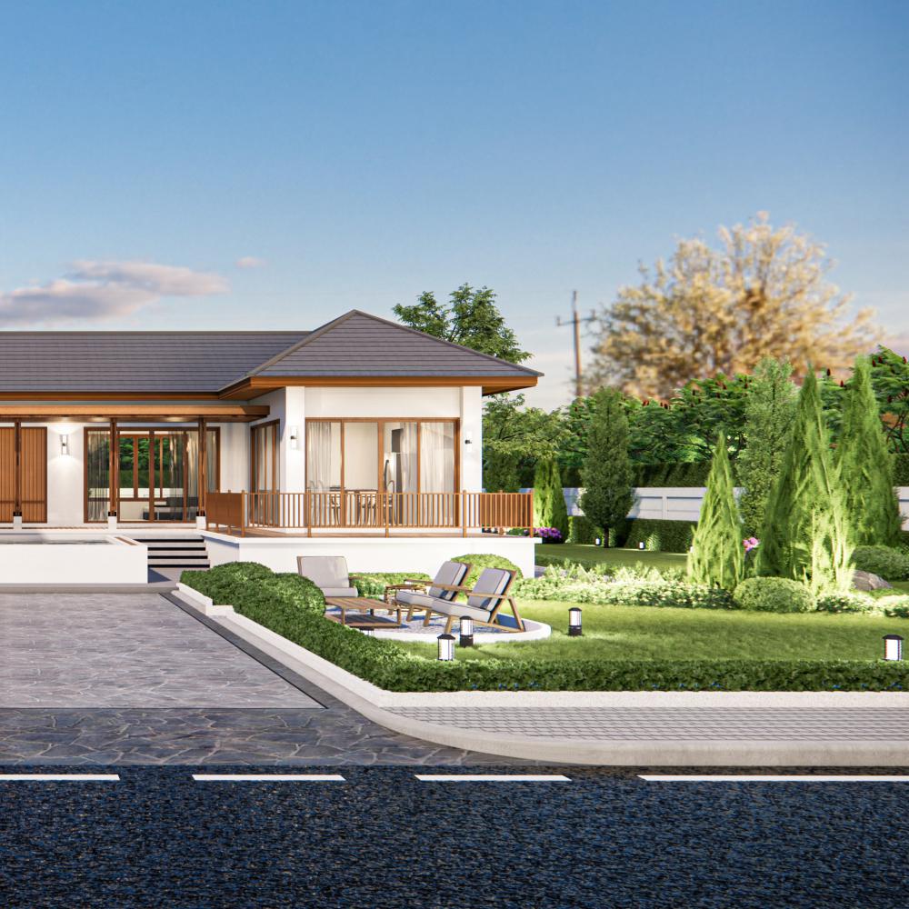 แบบบ้าน 1 ชั้น : 3 ห้องนอน 4 ห้องน้ำ พื้นที่ใช้สอยรวม : 180 ตารางเมตร  งบ 3.66 ลบ. รูปที่ 6