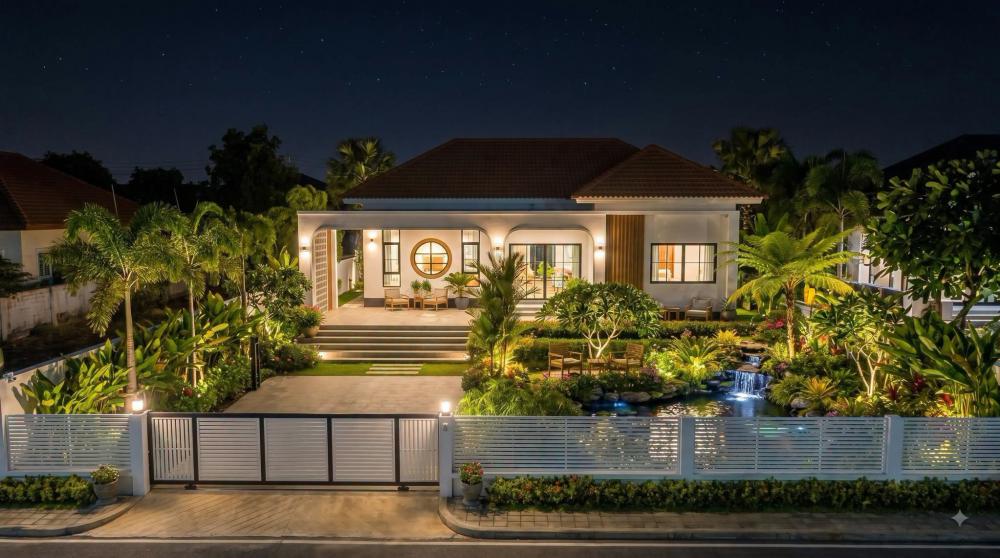 ไอเดียบ้านมินิมอลผสมปั้นหยามีความมินิมอลและสวนสวยหน้าบ้าน รูปที่ 8