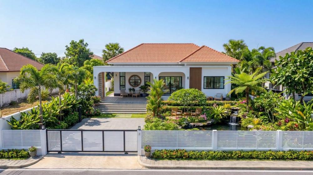 ไอเดียบ้านมินิมอลผสมปั้นหยามีความมินิมอลและสวนสวยหน้าบ้าน รูปที่ 9