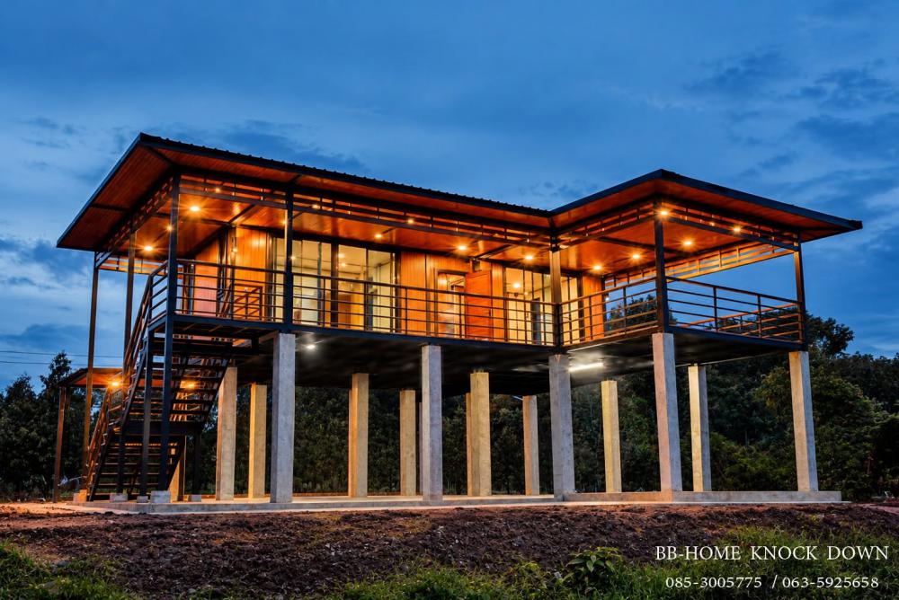 บ้านพักตากอากาศน็อคดาวน์โครงเหล็ก​ ยกใต้ถุนสูง รูปที่ 2