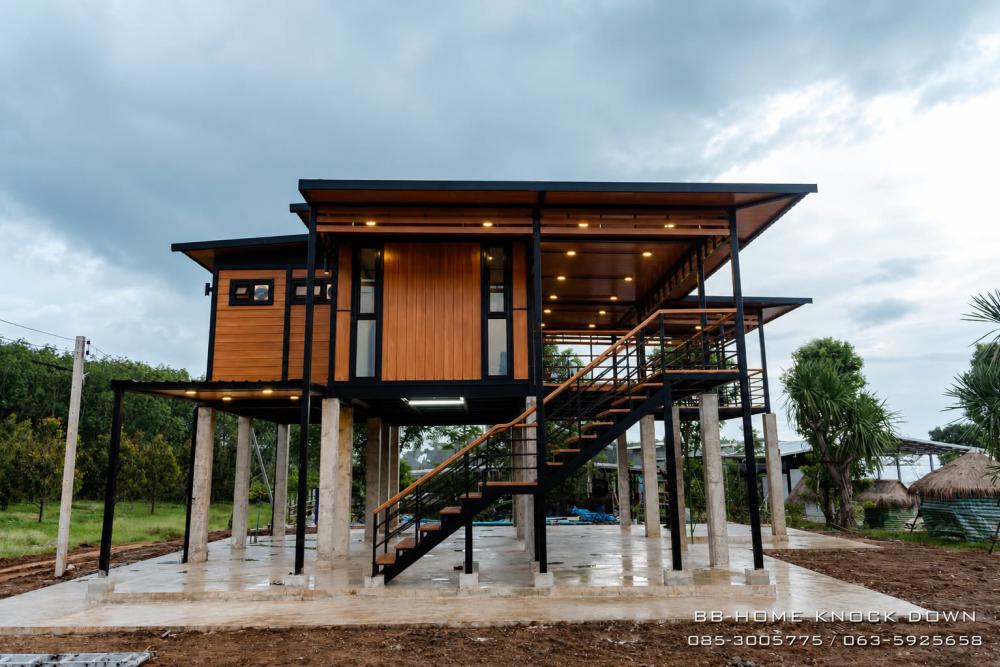 บ้านพักตากอากาศน็อคดาวน์โครงเหล็ก​ ยกใต้ถุนสูง รูปที่ 26