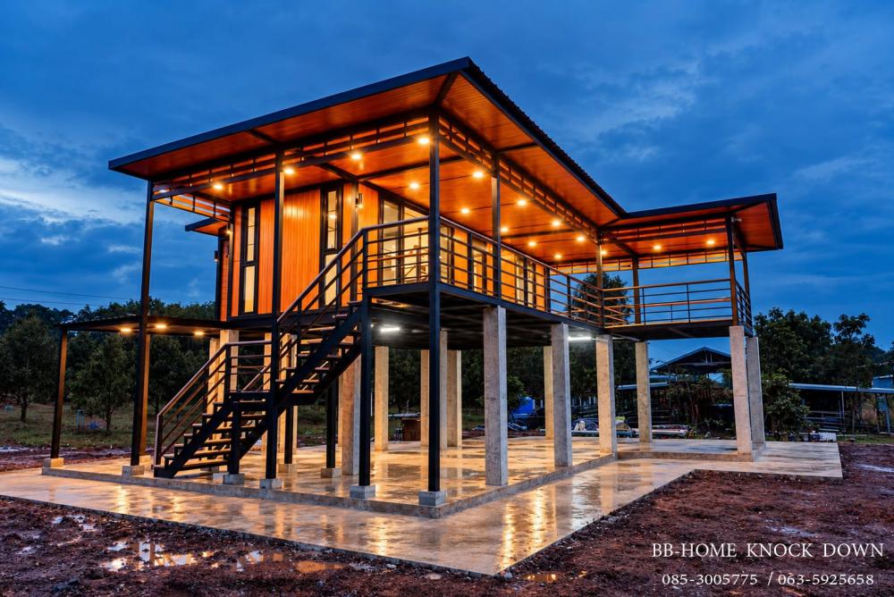 บ้านพักตากอากาศน็อคดาวน์โครงเหล็ก​ ยกใต้ถุนสูง รูปที่ 3